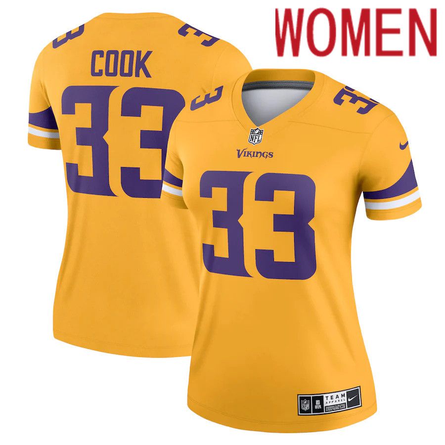 Women Minnesota Vikings #33 Dalvin Cook Nike Gold Inverted Legend NFL Jersey->women nfl jersey->Women Jersey